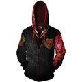 GAOLONGQ Gryffindor House Badge Zip Up Hoodie, 3D Prints Men's Long Sleeve Jacket Hooded Top Unisex Hooded Sweatshirts,Red,4XL