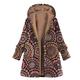 Hooded Coat for Women Winter Vintage Printed Hooded Plush Cardigan Jacket Plus Fleece Outwear (Red, XXL)