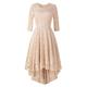 Elegant women's dress, round neck, lace splice, 3/4 sleeve dresses, retro cocktail dress, wedding, bridesmaid dress, simple A-line swing dress, beige, M