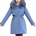 Down Jacket Women Cotton Lining Winter Parka Down Coat Ladies Parker Fashion Plus Velvet Thick Medium Long Hooded - Light-Blue,5XL(90-95kg)