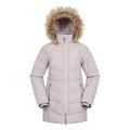 Mountain Warehouse Isla II Womens Down Jacket - Fur Hoodie, Two Zipped Pockets, Waterproof Winter Coat -Thermal Tested -50 - Ideal for Cold Weather Light Beige 14