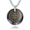 NanoStyle Jewish Hebrew Necklace Woman of Valour Pendant Inscribed with Eshet Chayil Proverbs 31 King Solomon's Song for Mother Wife on Black Cubic Zirconia CZ Gemstone, 18" 925 Sterling Silver Chain