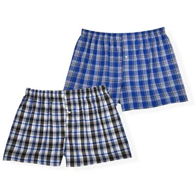 Men's Big & Tall Men's 2-Pack Stretch Woven Boxer by Hanes in Black Blue Plaid (Size 2XL)