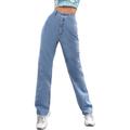 Huntrly Women's Jeans Spring High Waist Loose Straight-Leg Casual All-Match Jeans Daily Commuting Temperament Jeans M Blue