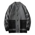 SFBJPZW Mens Cardigan Knitted Sweaters Winter Side Striped Patchwork Sweater Harajuku Sweater Grey Sweater Men M