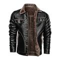 OttoBen Mens Faux Leather Jacket Thick Fleece Lined Collar Fit Button Down Winter Windproof PU Biker Motorcycle Jackets Black 5XL