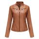 SRUQ Women's PU Leather Jacket Ladies Biker Style Soft Jackets with Zip Pockets Fitted Vintage Short Coat (L, Khaki)