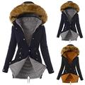 eiuEQIU Women's Winter Jacket Outdoor Faux Fur Jacket with Hood Parka Lined Plus Fleece Windbreaker Plush Jacket Transition Jacket Hiking Jacket Functional Jacket Weather Protection Jacket Sports Jackets, gray, XL