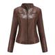 SRUQ Women's PU Leather Jacket Ladies Biker Style Soft Jackets with Zip Pockets Fitted Vintage Short Coat (XXXL, Brown)