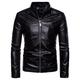 Qienjn Men Motorcycle Jacket Fashion Zipper Stand-Up Collar Synthetic Leather Men’S Long-Sleeved Autumn and Winter New Solid Color Classic Men’S Jacket