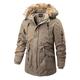 LUONE Men's Parka Coat Men's Thick Warm Snow Parkas Jacket Detachable Overcoat Mid-Length Cotton-Padded Jacket British Fur Collar Coat,Khaki,M