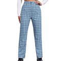 WXMSJN Autumn Mid-Waist Plaid Print Temperament Commuter Art Fan Micro Flared Trousers Wide-Leg Pants Trousers Blue