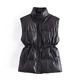 SJKU Women Winter Short Vest,Windbreaker Thick Warm Down Coat Gilets Sleeveless Jacket,PU Warm Cotton Lint Vest,Black,S