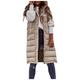 Down Vest for Women Casual Sleeveless Slim Fit Mid-Length Down Jacket Coat Warm Lightweight Quilted Vest with Hood (Khaki,3XL)
