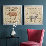 August Grove® Animal Farm Collection III Animal Farm Collection III - 2 Piece Picture Frame Print Set Canvas in Brown/Gray/Indigo | Wayfair