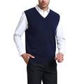Kallspin Men's Cashmere Wool Blend Gilets Sweater V Neck Vest Sleeveless Knit Jumper (Navy Blue, S)