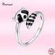 Bamoer-Bague en argent regardé 925 véritable pour femme petit raton laveur forme animale vive