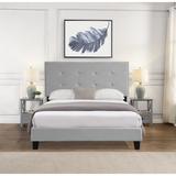 Full/Queen Size Upholstered Platform Bed Frame with pull point Tufted Headboard, Strong Wood Slat Support