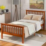 Twin Size Platform Bed with Headboard & Footboard, Solid Wood Slat Support