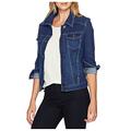 Women Button Down Denim Jean Jacket Long Sleeve Patchwork Teen Girls Coat (Dark Blue, XL)