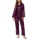 Aivtalk Womens Pyjamas Satin Pyjama Set Sleepwear Long/Short Top and Pants Set Button Down Nightwear 2 Piece Pjs Set with Pocket, Purple S