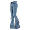 Briskorry Flared trousers, women's jeans, long stretch skinny jeans, high waist, elegant flared trousers, mid-waist, lace-up denim trousers, women's fashion boot cut jeans, skinny style flared trousers