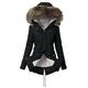 Women's Thick Winter Coat with Fur Plain Winter Parka with Hood Wind Jacket with Pockets Medium Length Winter Jacket Soft Down Coat Windbreaker, X04-black, S