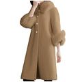 Short trench coats for women,Women Faux Coat Elegant CollarThick Warm Long Sleeve Cotton Lining Outerwear Long Fake Jacket,Fuzzy Fleece Open Front Hooded Cardigans Jacket Coats Outwear with Pocket