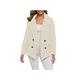 O·Lankeji Plus Size Faux Shearling Jacket for Womens,Long Sleeve Plush Button Coats with Pocket,Solid Color Lapel Outwear for Warm Winter (Color : Beige, Size : XXL)