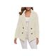 O·Lankeji Plus Size Faux Shearling Jacket for Womens,Long Sleeve Plush Button Coats with Pocket,Solid Color Lapel Outwear for Warm Winter (Color : Beige, Size : M)