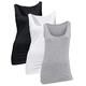 Women's Training Vest Tank Top Cotton Camisole Long Length Layering Tank Tops Camis 3 Pack Black White Grey Small