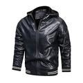 Detrade Men's Faux Leather Jacket, Biker Jacket, Transition Jacket, Vintage Bomber Jacket, Stylish Men's Jacket, Autumn Winter Casual Jacket, Men's Jacket, Leisure Jacket, Outdoor Winter Park, #01-blue, XL