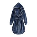 Briskorry Flannel Bathrobe Women's and Men's Cotton Shawl Collar Dressing Gown with Hood Long Sleeve Sauna Gown Long Fluffy House Coat with Belt Sauna Wellness, navy, L