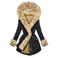 Women's Winter Coat with Fur Medium Length Warm Winter Parka Plain Women's Coat Slim Fleece Jacket Women Elegant Quilted Jacket Transition Jacket Winter Jacket, X08-black, M