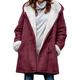 Women's Fluffy Fleece Lined Jacket Hoodie Coat Thick Winter Warm Parka Coat Ladies Long Sleeve Cardigan Outwear 4XL Wine Red