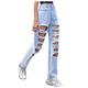 Jeans for Women Fashion High Waist Hole Jeans Casual Loose Straight Jeans Stretch Denim Jeans Slim Fit Bootcut Jeans Casual Trousers Streetwear Ripped Destroyed Jeans