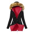 Women's Thick Winter Coat with Fur Plain Winter Parka with Hood Wind Jacket with Pockets Medium Length Winter Jacket Soft Down Coat Windbreaker, X03-red, L