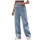 Women's Y2k Fashion Loose Straight Jeans High Waist Bootcut Jeans with Wide Leg Baggy Pants Retro Personality Long Slim Stretch Jeans