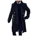 HULKAY Mens Slim Fit Trench Coat Long Notched Lapel Windbreaker Jacket Windproof Casual Double Breasted Business Pea Coat(Navy,XXL)