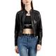 BDCUYAHSKL Autumn and Winter Casual Fashion Women's Stand-Up Collar Solid Color Short Leather Jacket Shoulder Rivet Decoration Slim Fit Zipper Jacket Thin Section Jacket Women Black