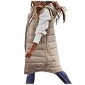 Women's Down Vest Long Winter Jacket Down Jacket Warm Vest Jacket with Hood Quilted Jacket Winter Coat Casual Down Coat Slim Gilet with Pockets, #01-Beige, 5X-Large