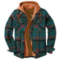 Men's Winter Thermal Plaid Jacket Autumn Winter Hooded Fleece Thicked Overcoat Plus Size Outdoor Windproof Casual Parka