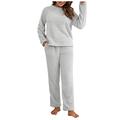 Briskorry Women's Warm Plain Flannel Pyjama Set Sleepwear and Pyjama Bottoms Lounge Sets Fleece Long Sleeve Sleepwear Two Piece Autumn Winter Leisure Suit, gray, XL