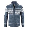 Detrade Men's Cardigan, Thick Pullover, Full Zip, Stand-Up Collar, Warm, Fleece Lined, Winter Coat, Cardigan, Men's Long Sleeve Collar Cardigan, blue, XL