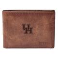 Men's Fossil Brown Houston Cougars Leather Derrick Front Pocket Bi-Fold Wallet