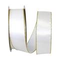 Reliant Ribbon - 92971W-980-40K Satin Value Metallic Wired Edge Ribbon White/gold 2-1/2 Inch 50 Yards