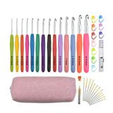 Worallymy Knitting Large Eye Needles Set Rubber Soft Handles Crochet Hooks Kit Arthritic Hands Beginner Knit Weave Yarn Hooks Pink