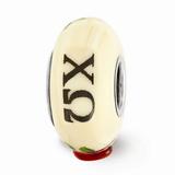 Fancy Bead White Sterling Silver Glass Greek Chi Omega Sterling Silver Reflections Ivory Hand Painted Fenton Bead