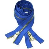 YKK #5 Medium Weight Brass Victoria Blue 2-Way Dual Separating Jacket Zipper - Color: Victoria Blue #918 - Made in The United States (1 Zipper Per Pack) (36 Inches)