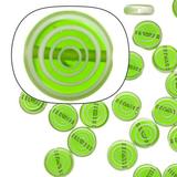 Glass Beads Green Base With White Circular Stripes 12mm Round Plate. Sold per pkg of 36cm String